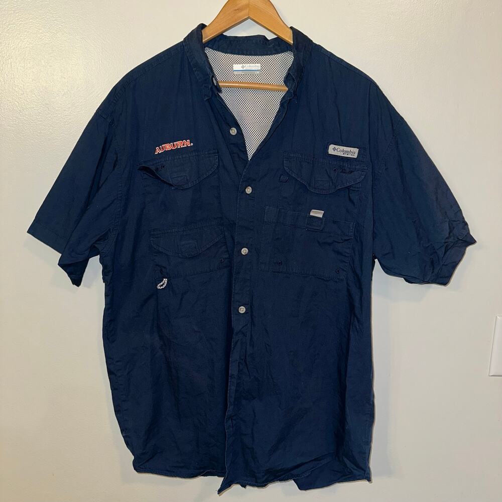 Columbia PFG Auburn University Tigers Fishing Shirt Men’s Large Navy Shirt